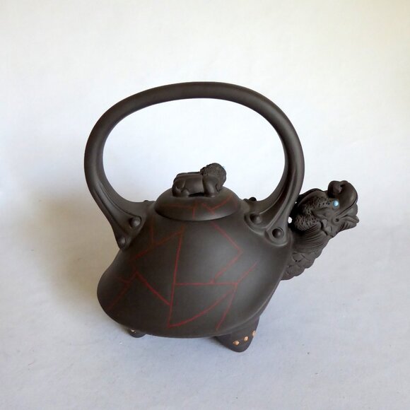 VINTAGE NEW TRADITIONAL CHINESE YIXING ZISHA  DRAGON TURTLE PURPLE CLAY TEAPOT - Picture 6 of 16
